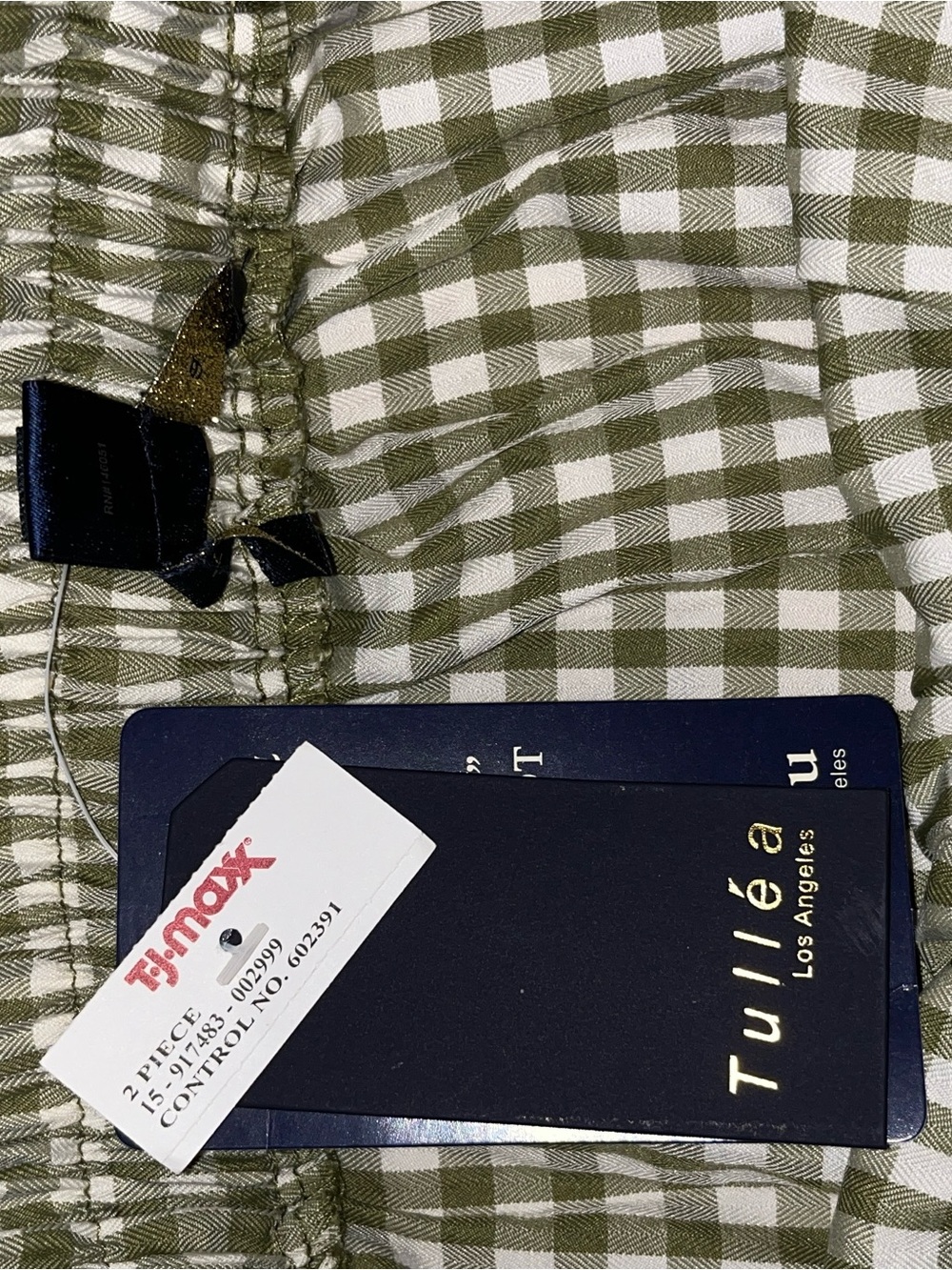 T.J.Maxx Olive Green and White Gingham Smocked Crop Top and Skirt - Picture 4 of 6